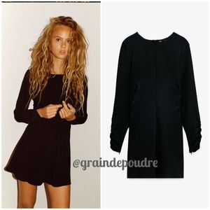 Zara Ruched Sleeve Black Mini Dress XS